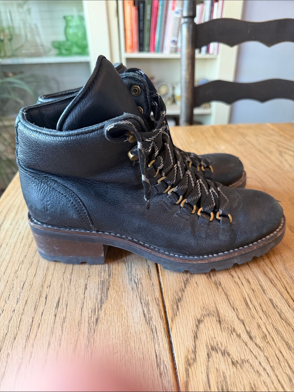 Frye Black Leather Lace-Up Boots